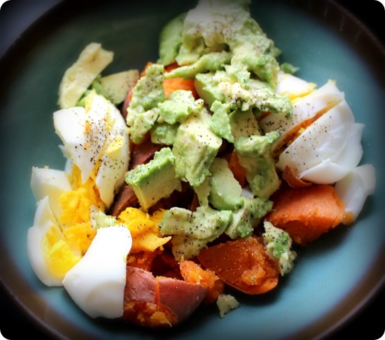 Soft Boiled Eggs, Sweet Potato, Avocado