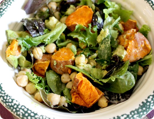 sweet potato, avocado, chickpea salad