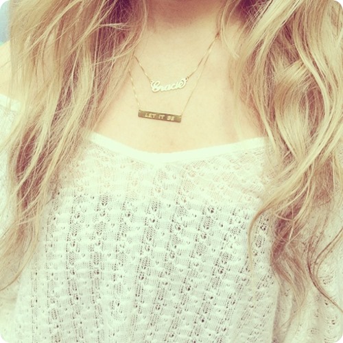 Layered Nameplate and Gold Bar Necklaces - www.Speakable.co