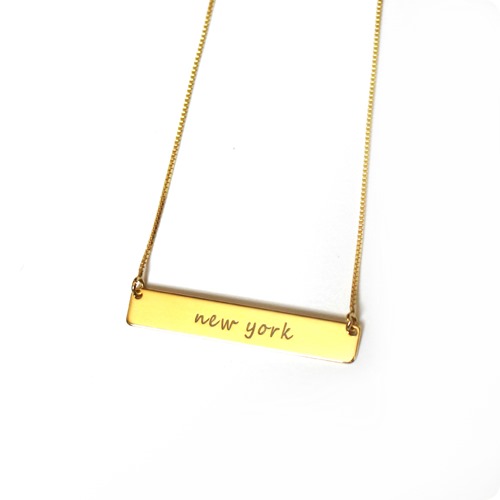 NEW YORK engraved bar necklace // Speakable.co