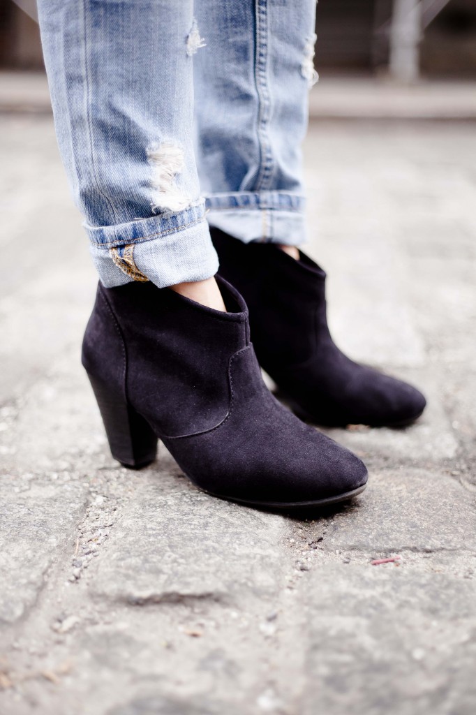 black booties + distressed jeans
