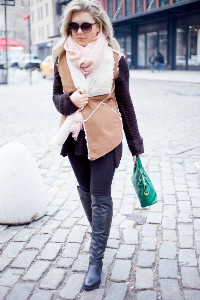 all black + faux shearling vest || gracie gordon || girlmeetslife.com